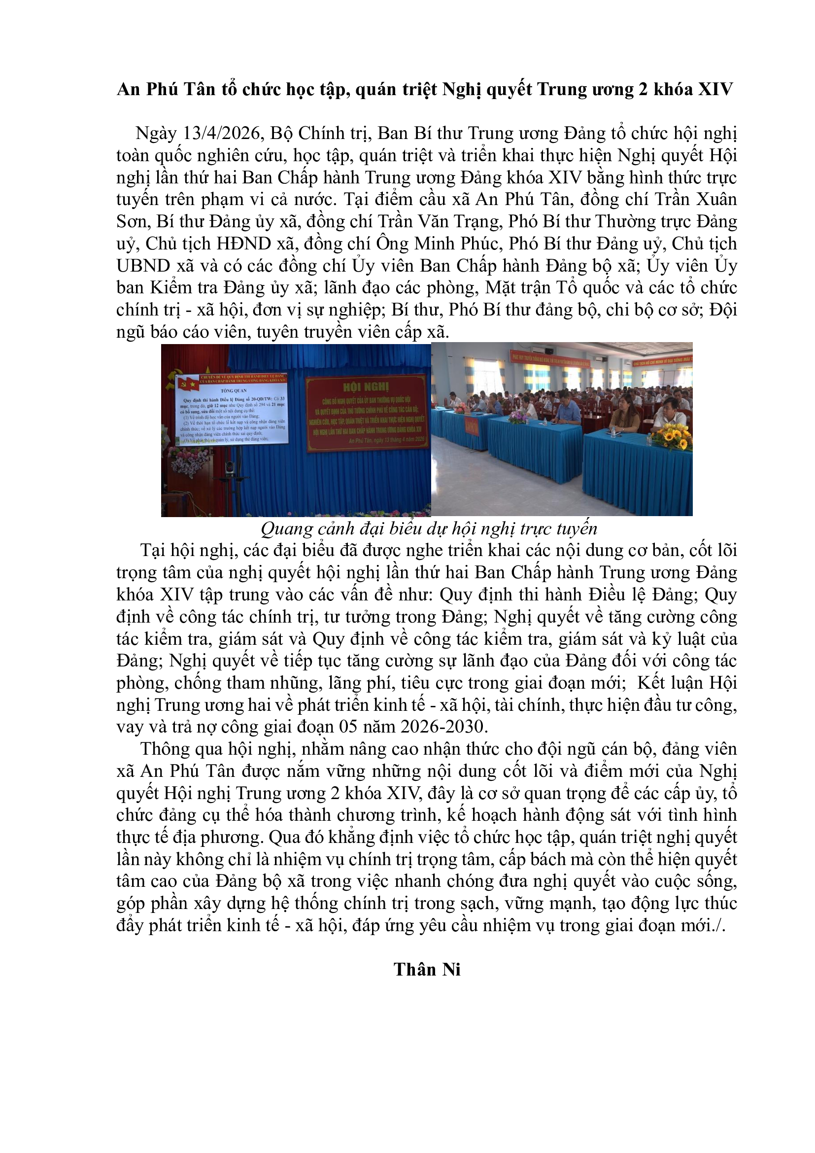 An Phú Tân tổ chức học tập, nghị quyết Trung ương 2 khóa XIV